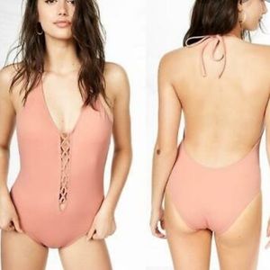 Express white lace up swimsuit size:xs